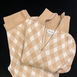 SAYLOR Checkered Knit Half-Zip Sweater and Pant Set